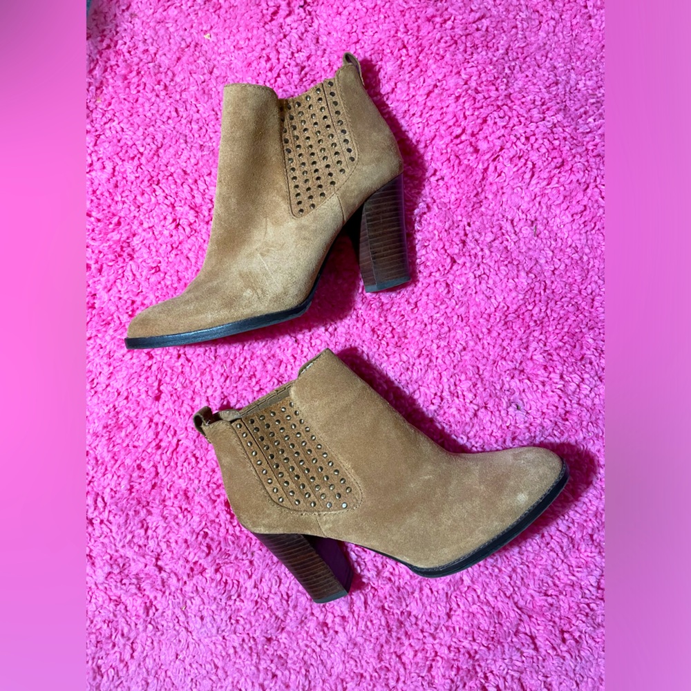 Antonio Melani Tan Brown Leather Heels ankle boots 7.5 Country Western Cowboy - Picture 2 of 5